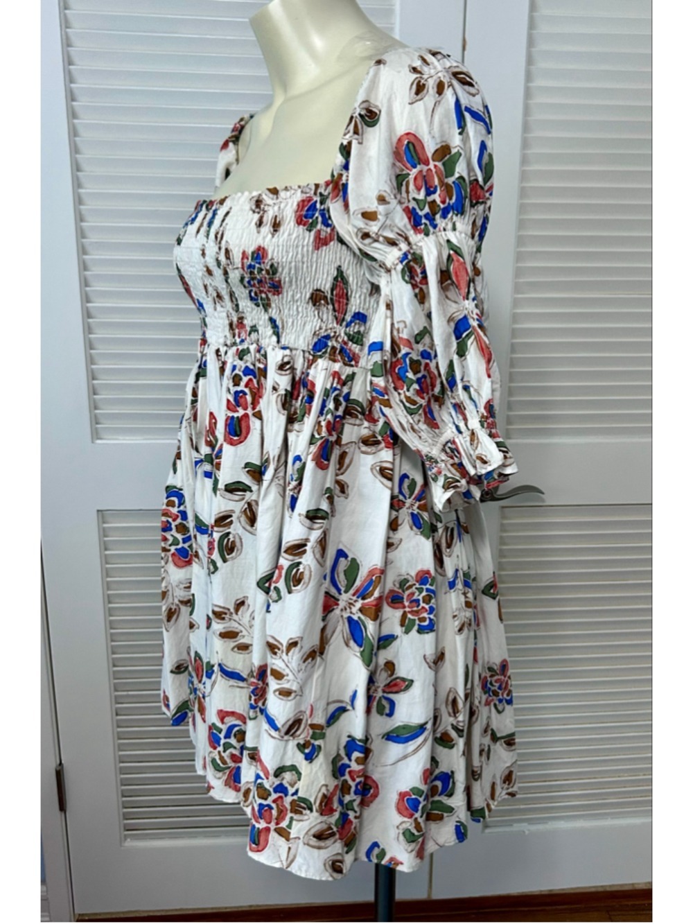 MISA Los Angeles Zadie Floral Smocked Mini Dress L Puff Sleeve Boho - Picture 6 of 13
